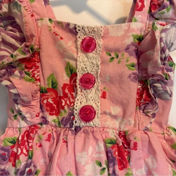 Olive Mae Floral Pink Cotton Dress with Ruffle Sleeves - Picture 2 of 6
